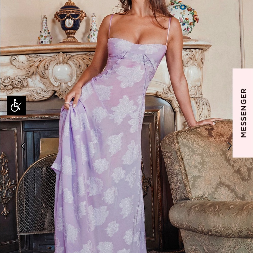 HOUSE OF CB 'Seren' Soft Lilac Orchid Purple Floral Lace Back Maxi Dress NWOT